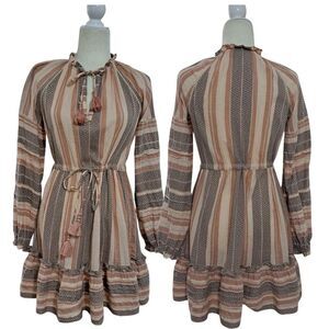 Veronica Beard Women's Danica Printed Cotton Mini Dress Long Sleeve Boho Sz S